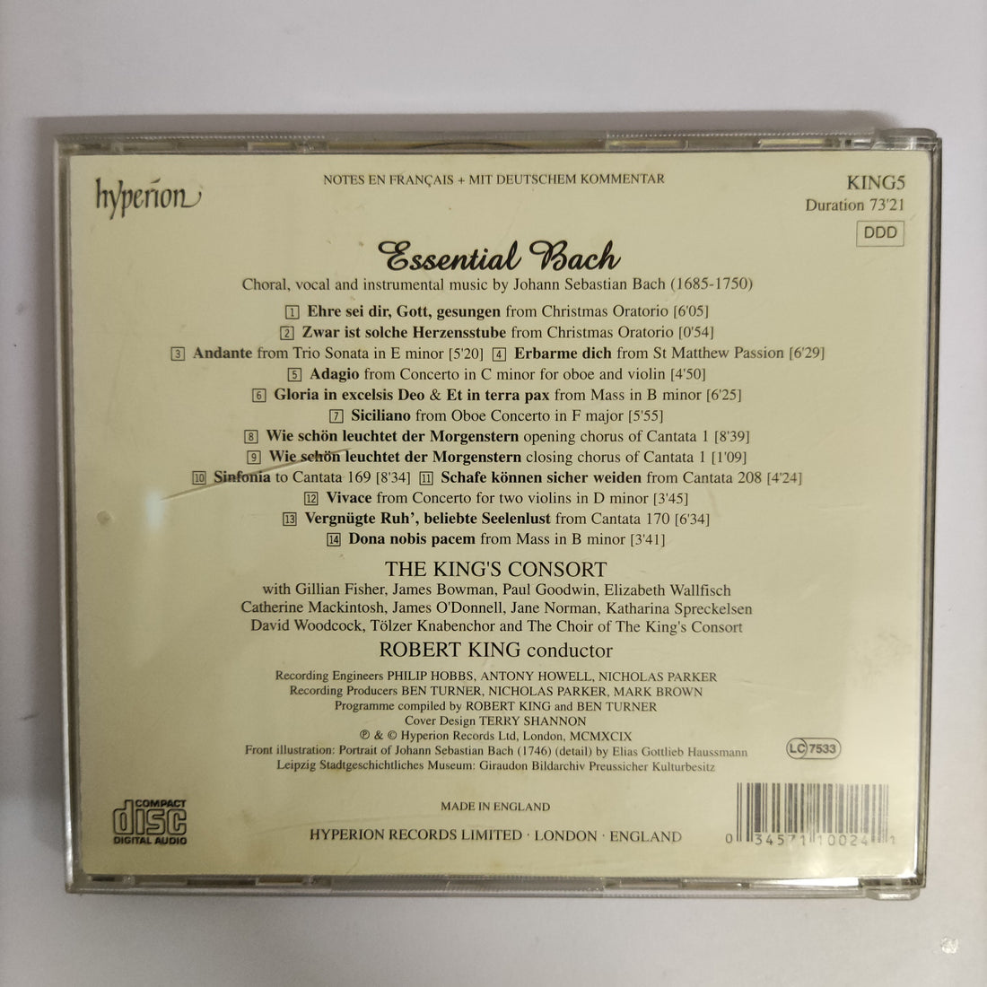 ซีดี Essential Bach - The king's Consory The Choir Of King's Consort CD VG+