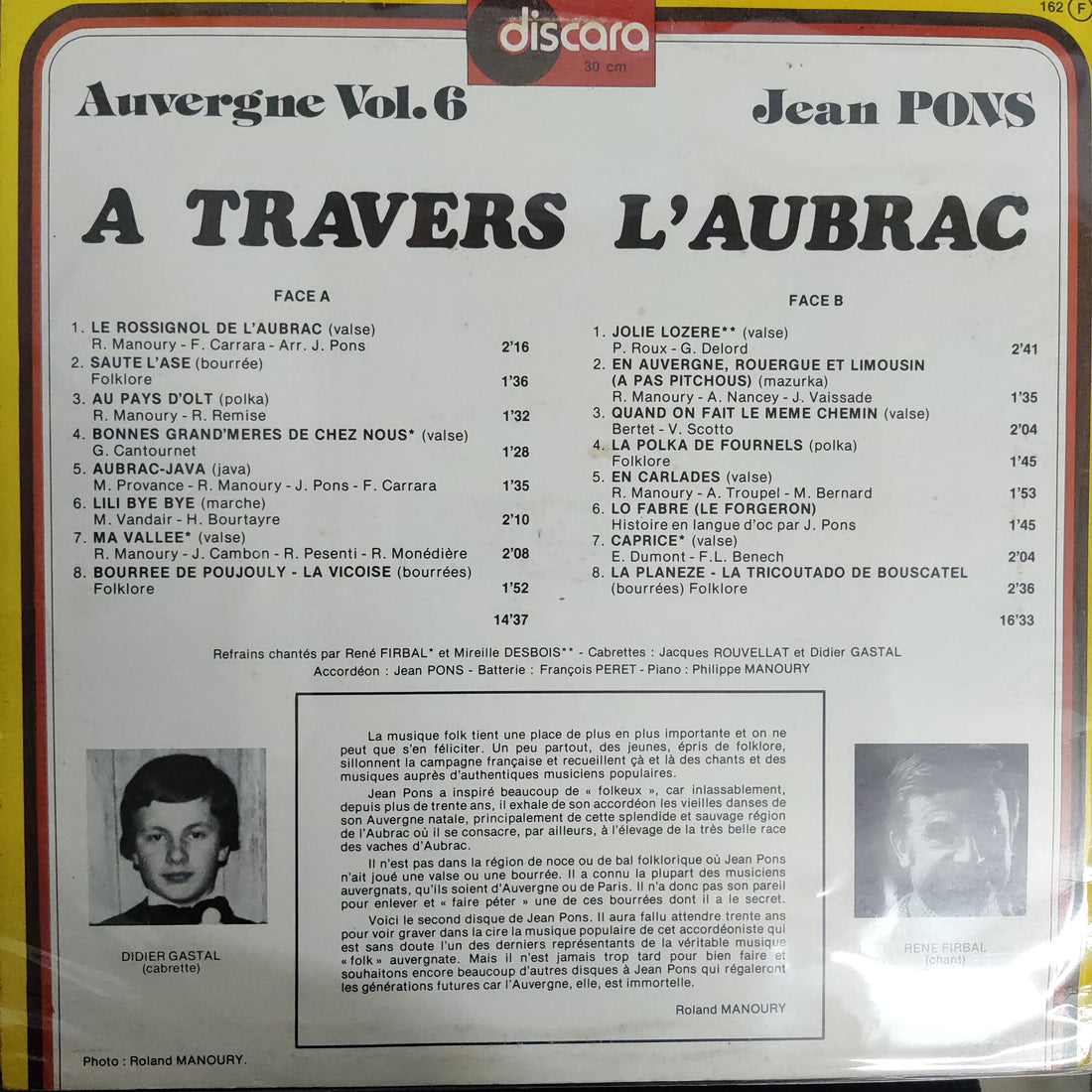 แผ่นเสียง Jean Pons - A Travers L'Aubrac Auvergne Vol.6 Vinyl VG+