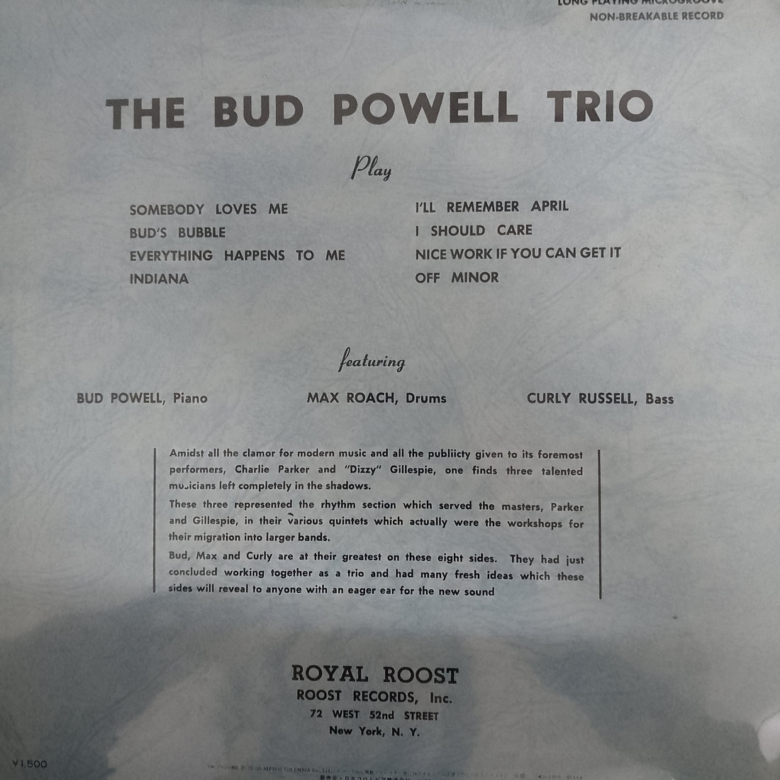 แผ่นเสียง The Bud Powell Trio - The Bud Powell Trio Vinyl VG+