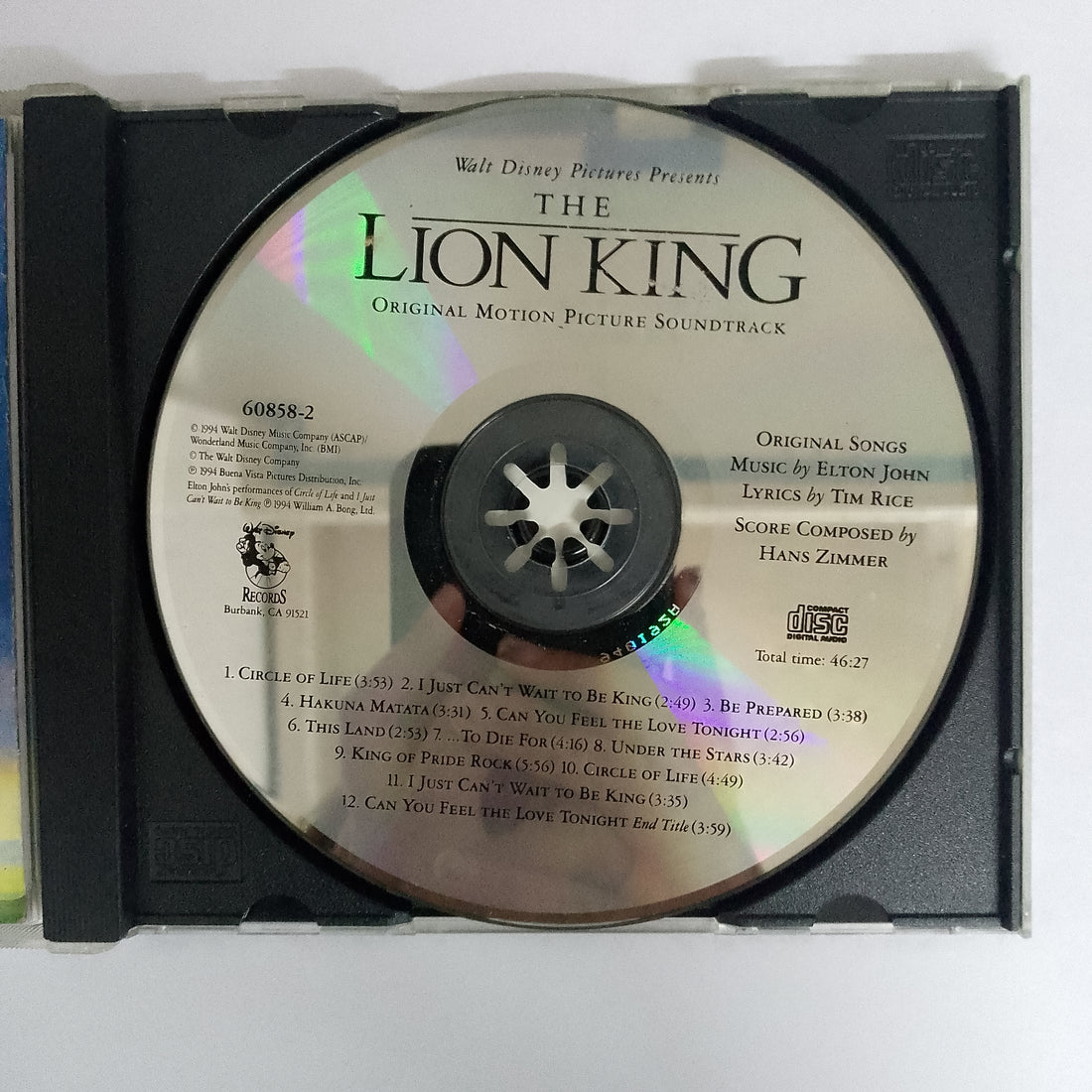 ซีดี Elton John, Tim Rice, Hans Zimmer - The Lion King Original Motion Picture Soundtrack CD VG