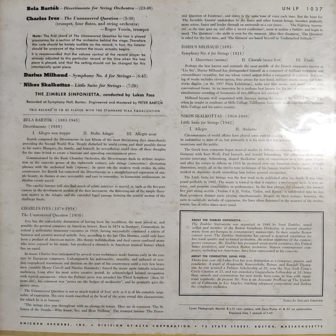 แผ่นเสียง Lukas Foss - Bartok Ives Milhaud Skalkottas Vinyl VG+