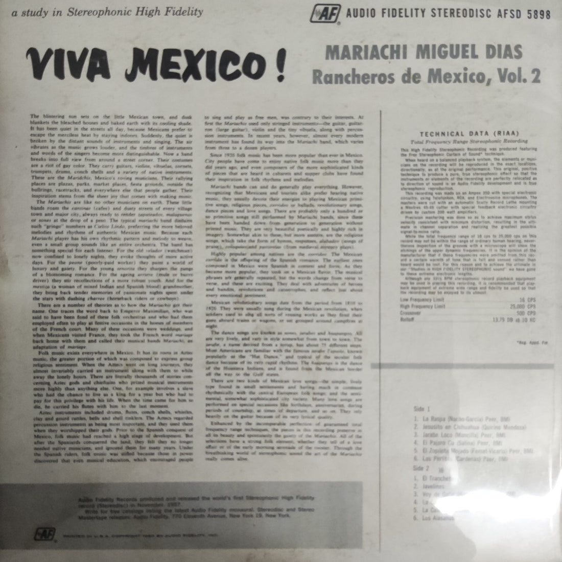 แผ่นเสียง Mariachi Miguel Diaz - Viva Mexico ! Rancheros De Mexico, Vol.2 Vinyl VG+