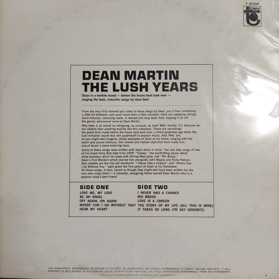 แผ่นเสียง Dean Martin - The Lush Years Vinyl VG+