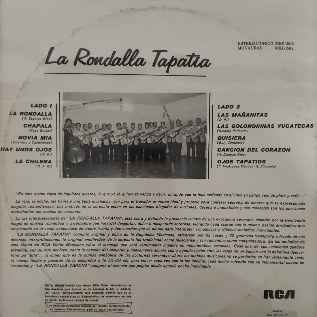แผ่นเสียง La Rondalla Tapatía - 22 Guitarras 22 Voces Vinyl VG+