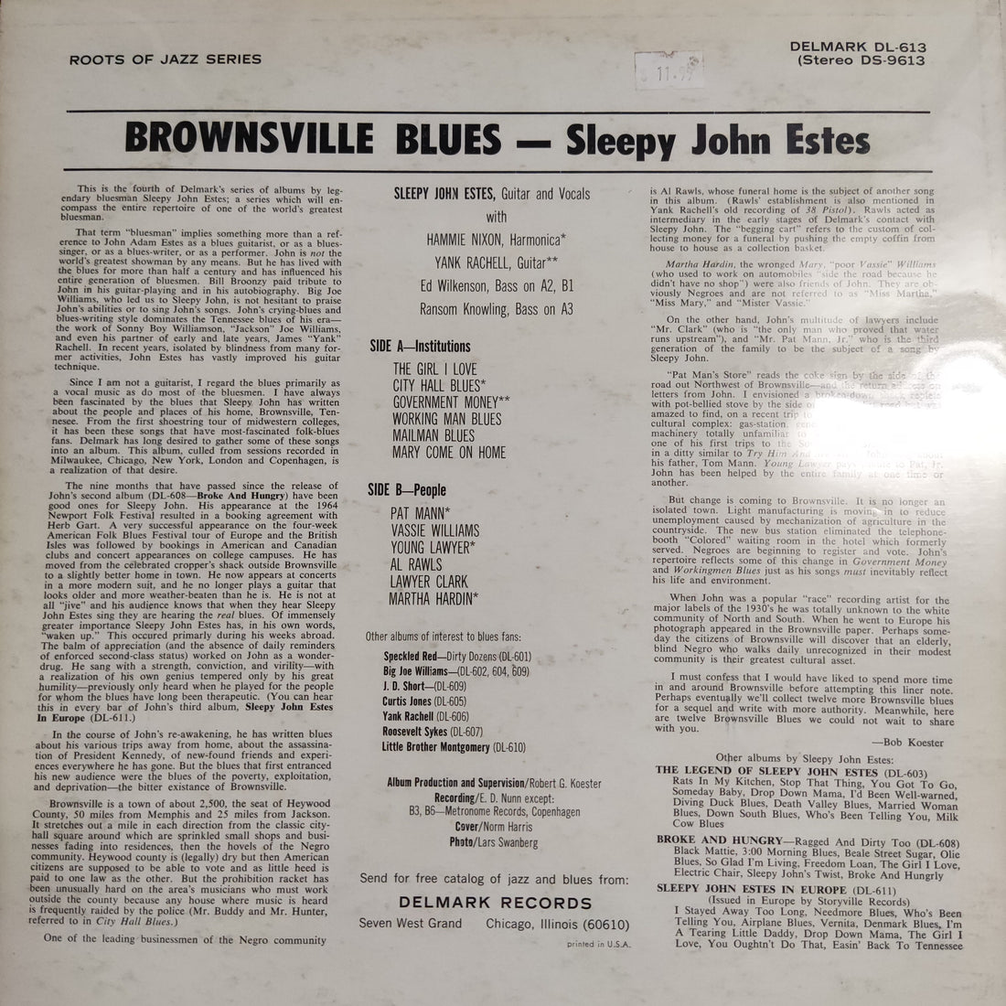แผ่นเสียง Sleepy John Estes - Brownsville Blues Vinyl VG+