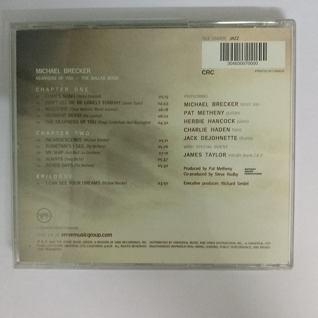 ซีดี Michael Brecker - Nearness Of You The Ballad Book CD VG+