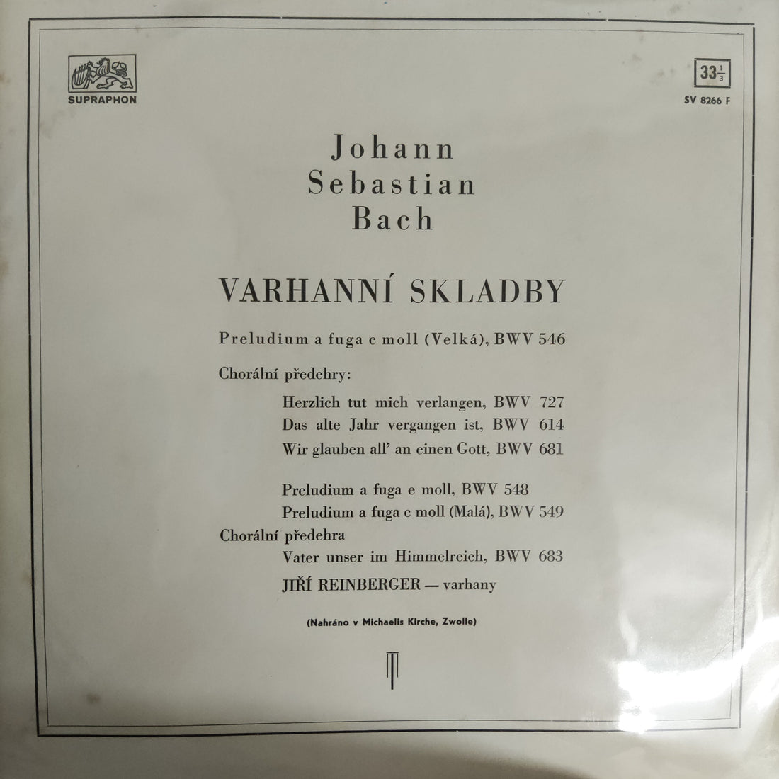 แผ่นเสียง Johann Sebastian Bach - Varhanní Skladby Vinyl VG+
