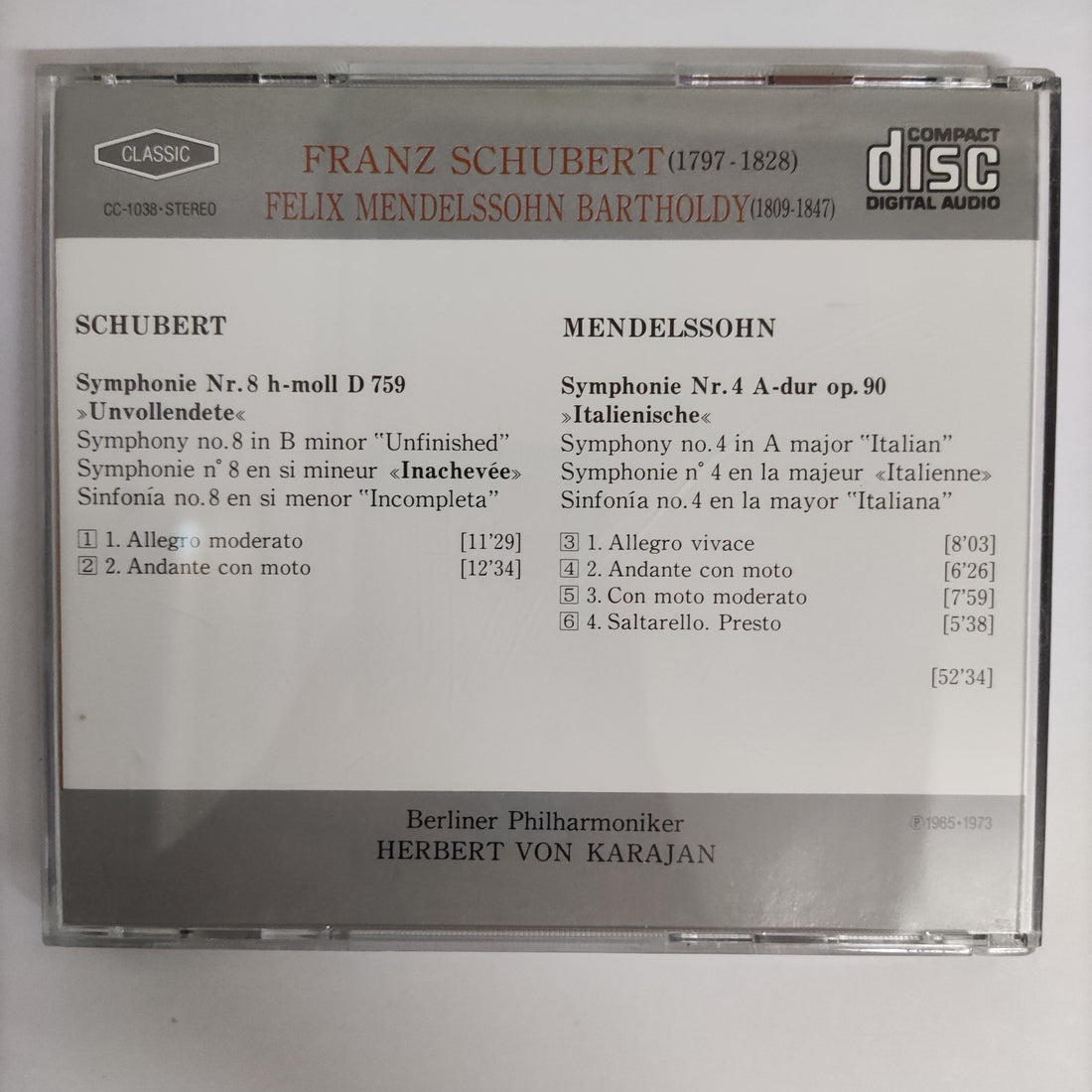 ซีดี Various - Schubert / Mendelssohn Symphony No.8 Unfinished Symphony No.4 Italian CD VG+