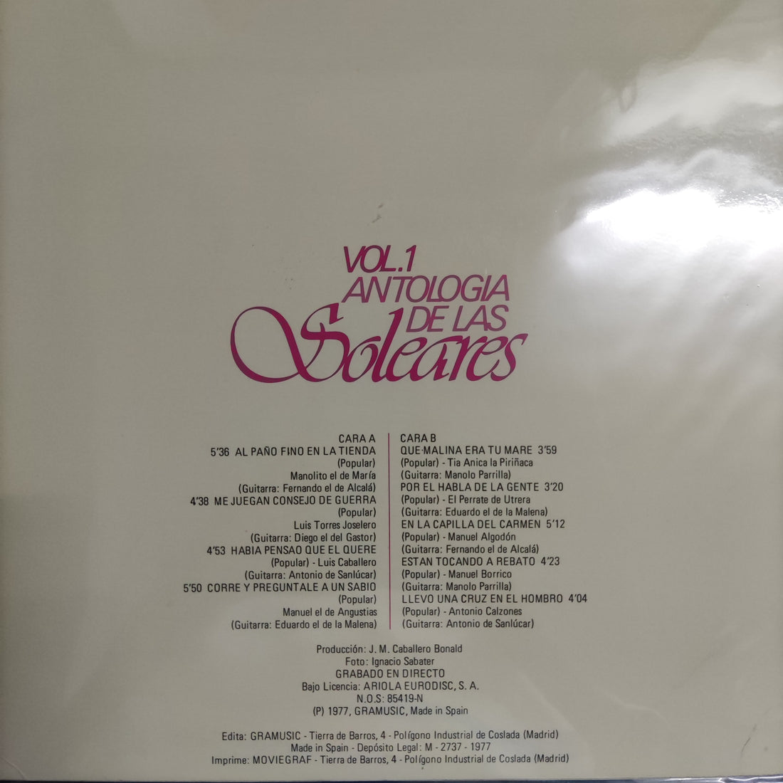 แผ่นเสียง Various - Antologia De Las Soleares Vol.1 Vinyl VG+