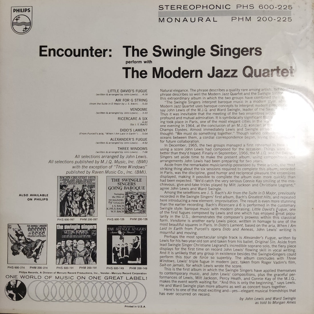 แผ่นเสียง Les Swingle Singers With The Modern Jazz Quartet - Encounter: The Swingle Singers Perform With The Modern Jazz Quartet Vinyl VG+