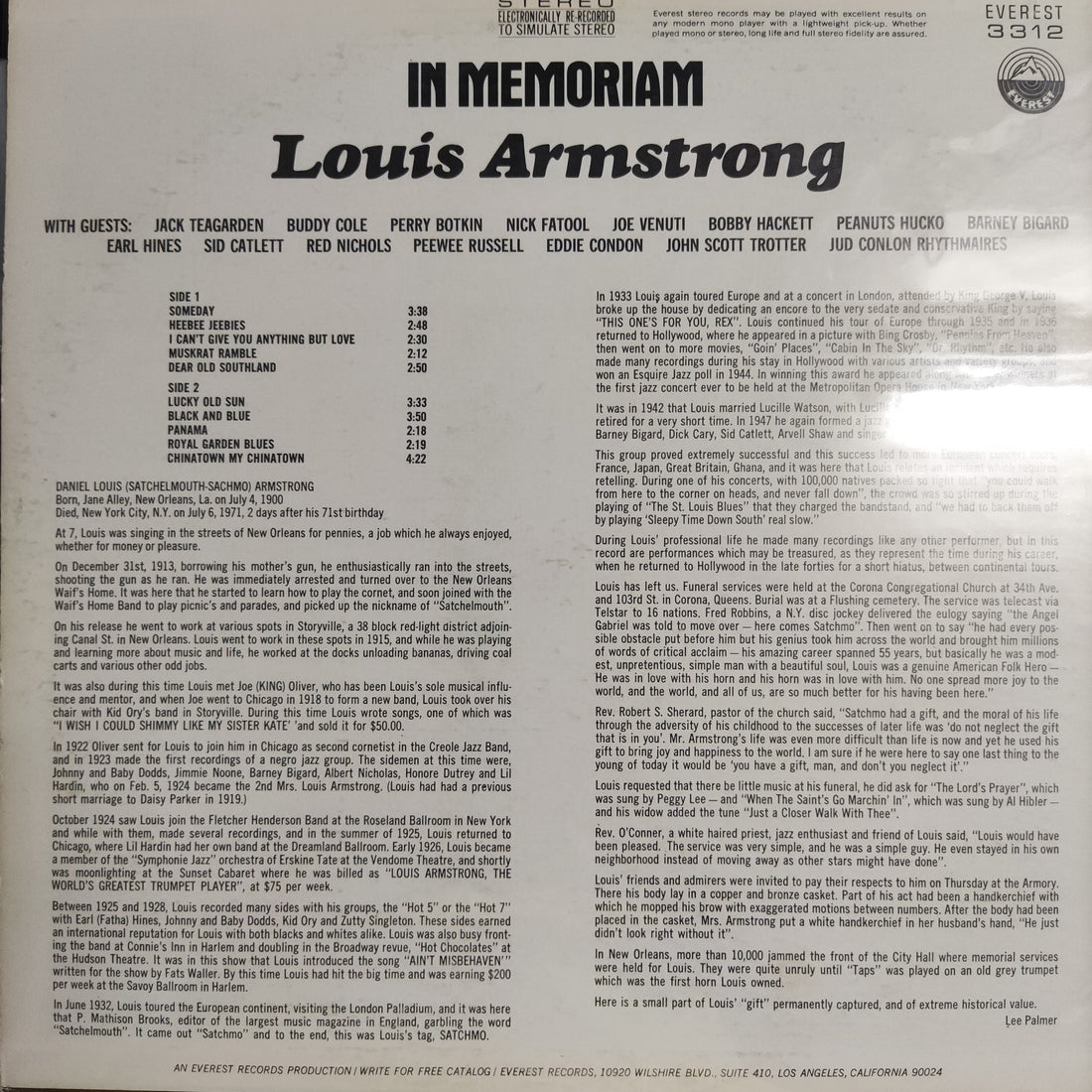 แผ่นเสียง Louis Armstrong - In Memoriam Vinyl VG+