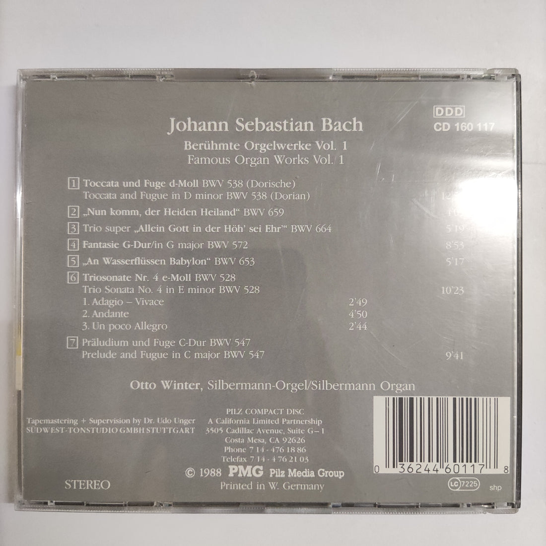 ซีดี Johann Sebastian Bach, Otto Winter - Berühmte Orgelwerke Vol. 1 = Famous Organ Works Vol. 1 CD VG+