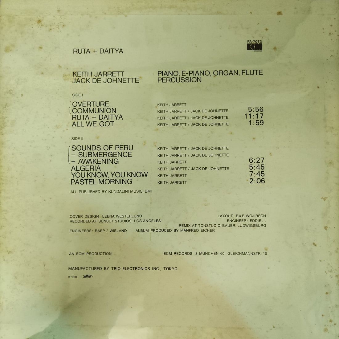 แผ่นเสียง Keith Jarrett • Jack DeJohnette - Ruta And Daitya Vinyl VG+