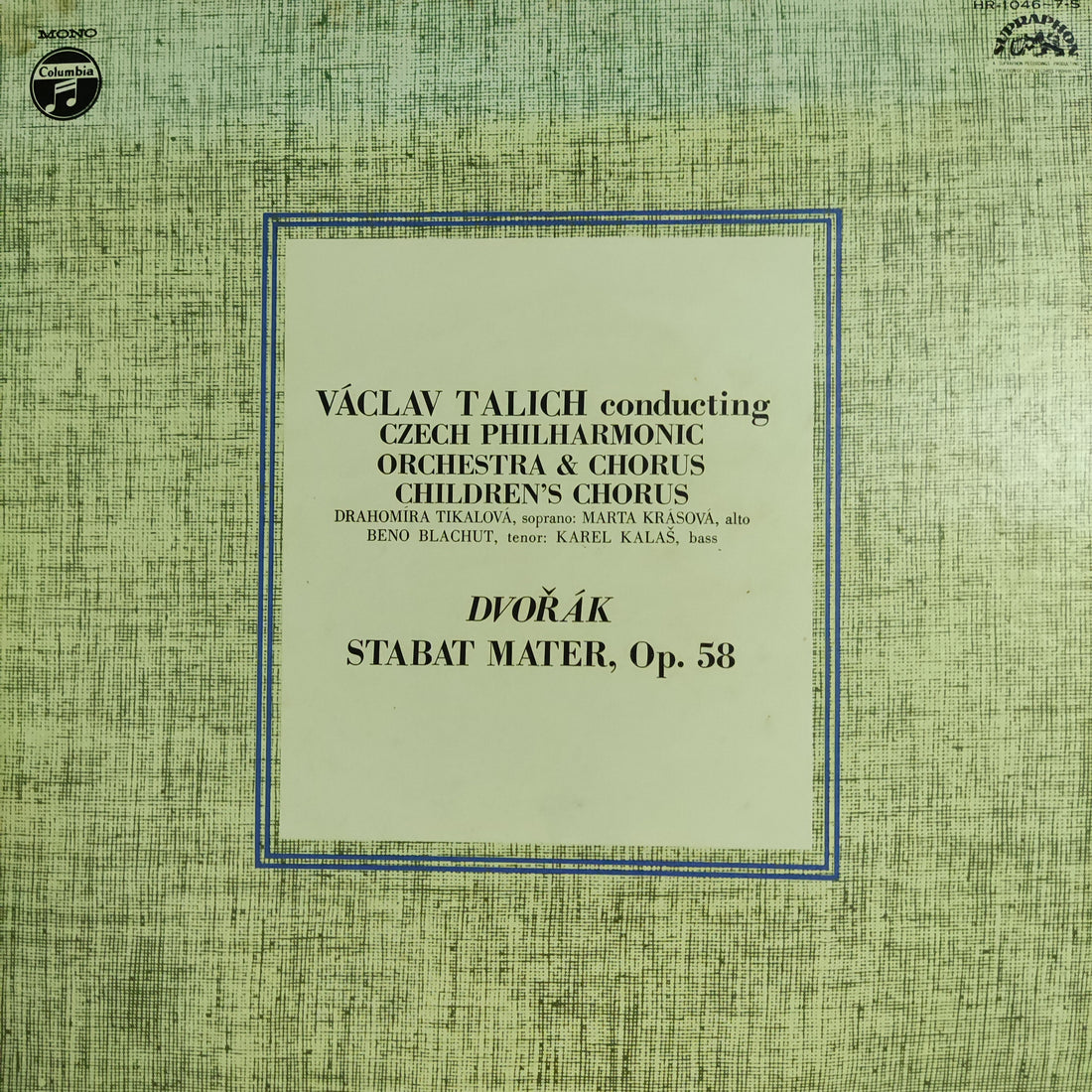 แผ่นเสียง VACLAV TALICH - CZECH PHILHARMONIC / ORCHESTRA & CHORUS / CHILDREN'S CHORUS / DVORAK STABAT MATER Op.58 Vinyl VG+ 2LPs