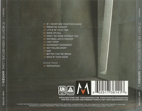 ซีดี Maroon 5 - It Won't Be Soon Before Long Special Thailand Edition CD VG+