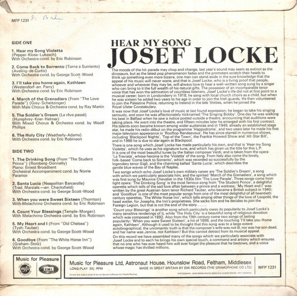 Josef Locke : Hear My Song (LP, Comp)