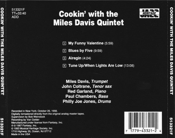 The Miles Davis Quintet : Cookin' With The Miles Davis Quintet (CD, Album, RE)