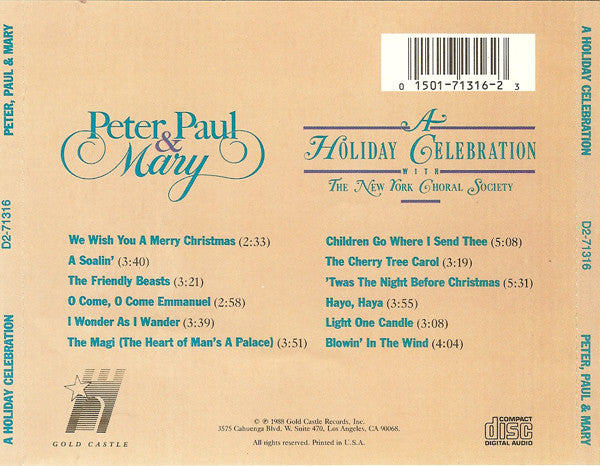 Peter, Paul & Mary With New York Choral Society : A Holiday Celebration (CD, Album)