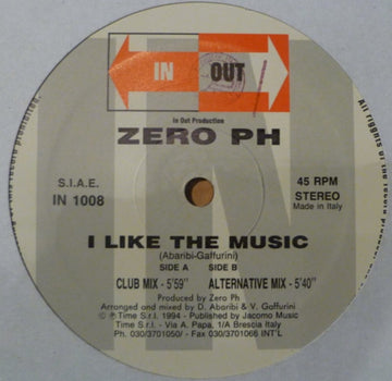 Zero PH : I Like The Music (12")