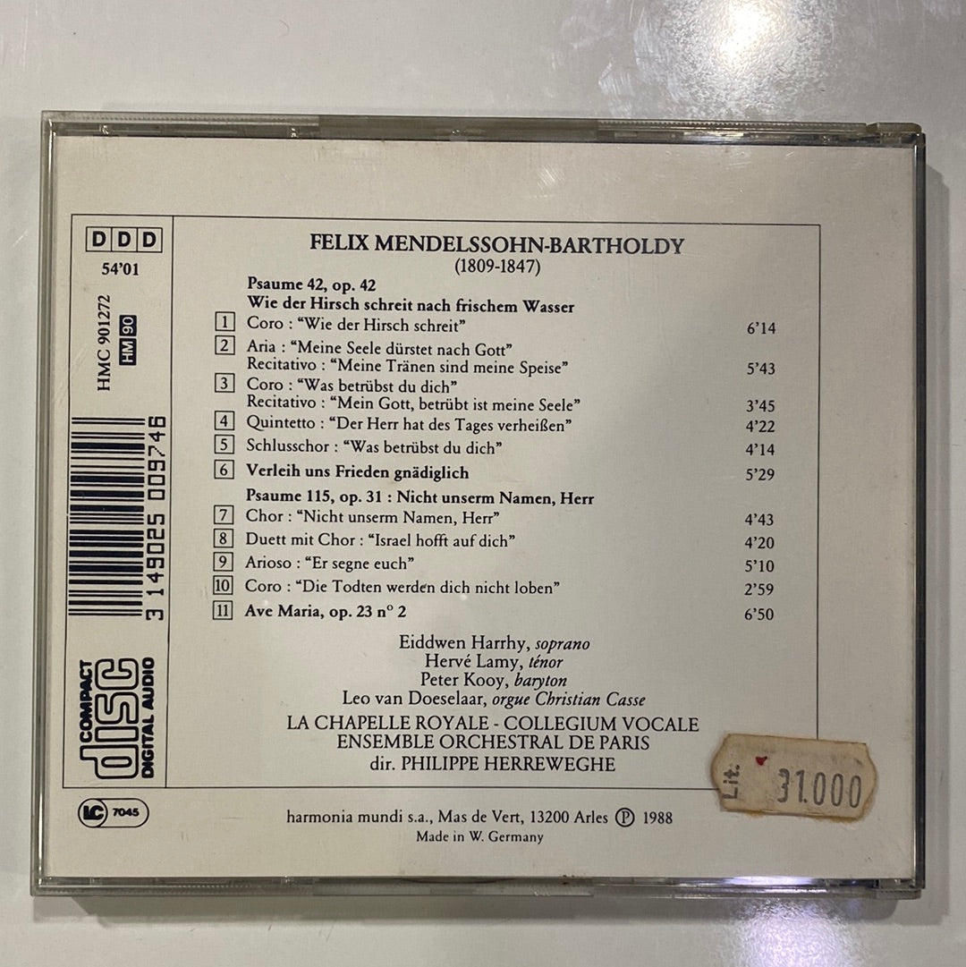 ซีดี Felix Mendelssohn-Bartholdy - La Chapelle Royale, Collegium Vocale, Eiddwen Harrhy, Ensemble Orchestral de Paris, Philippe Herreweghe - Psaumes CD NM or M-