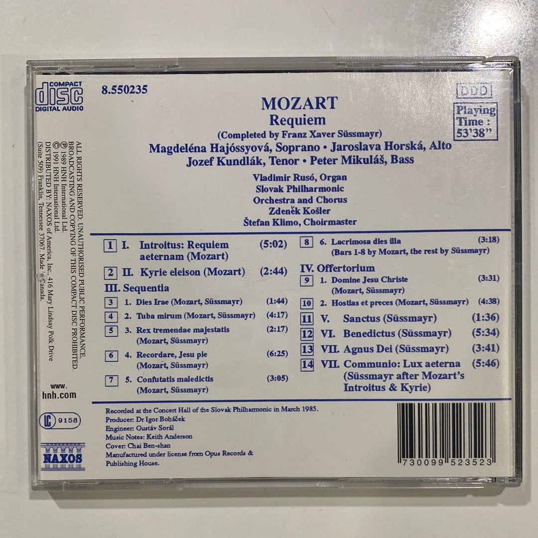 ซีดี Wolfgang Amadeus Mozart - Slovak Philharmonic Orchestra, Slovak Philharmonic Chorus, Zdeněk Košler - Requiem CD VG