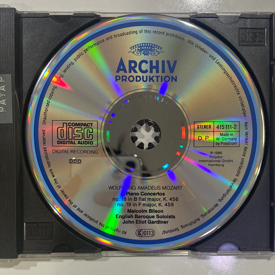 ซีดี Wolfgang Amadeus Mozart – Malcolm Bilson, The English Baroque Soloists, John Eliot Gardiner - Piano Concertos Nos.18 & 19 = Klavierkonzerte = Concertos Pour Piano K.456 & K.459 (CD) (NM or M-)